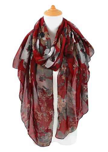 GERINLY Lightweight Scarves Fashion Print Cotton Feel Scarf for Women Shawl - color: Y-maroon
