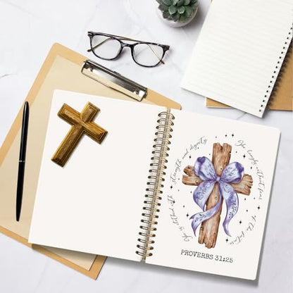 Coquette Purple Bow Church Notes Notebook for Note Taking - color: Proverbs 31:25 - purple