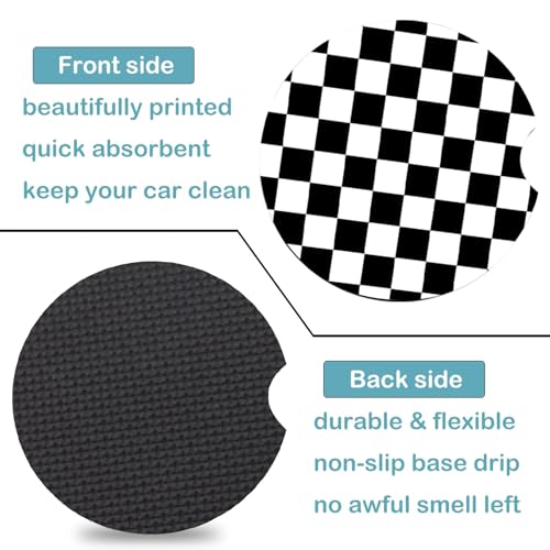 2 Pack Black and White Grid Car Cup Holder Coasters Universal Neoprene Mat - color: Buffalo Plaid