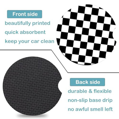 2 Pack Black and White Grid Car Cup Holder Coasters Universal Neoprene Mat - color: Buffalo Plaid