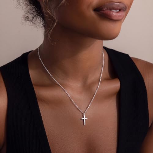 S925 Sterling Silver Cross Necklace for Women - Bead Chain Cross Pendant Necklaces for Women Trendy Jewelry Christian Baptism Religious Faith Jewelry Gifts 16/18/20/22 Inches