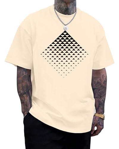 Aiyino Men's Triangle Geometric Tee – Gradient Art 100% Cotton Casual Top - color: Apricot, size: X-Large