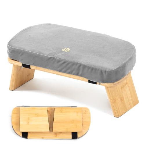 Meditation Bench, Bamboo Meditation Stool, Folding Kneeling Meditation Bench, Seiza Prayer Bench, Prayer Bench with Meditation Cushion, Kneeling Stool - color: Grey