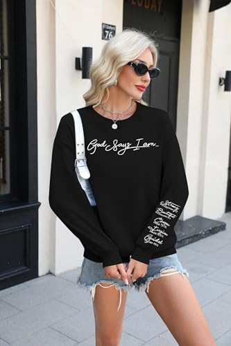 Christian Sweatshirt Women Bible Verse Pullover Religious Faithful Shirt - color: Black, size: Small