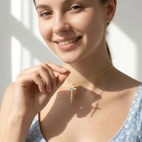 Gold Birthstone Faith Cross Infinity Necklace 14K Gold Religious Cross Pendant Necklaces with Birthstone Jewelry Christian Faith Mothers Day Gifts for Mom Wife Daughter - style: Gold-3