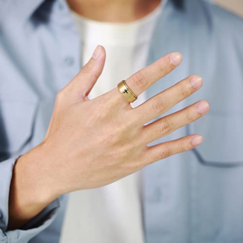 6mm/8mm Titanium Steel Black/Silver/Gold Fidget Ring Engraved Small Cross Stainless Steel Spinner Rings Stress Relieving Anxiety Ring Engagement Wedding Promise Band for Women Men Size 5-15 - color: 8mm Gold