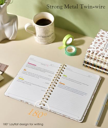PAPEJOON Lined Spiral Journal Notebook for Women, A5 Cute Hardcover Spiral Journals for Work, Note Taking, 150 Numbered Pages 100 GSM College Ruled Spiral Bound Notebook, 5.75" x 8.38", Pink Speckles - color: White Leopard