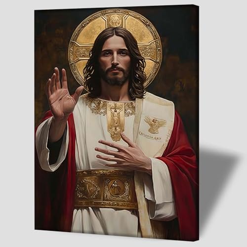 Jesus Blessing Canvas Wall Art, Gallery Wrapped Christian Print, 12x16 - color: Majestic Jesus, size: 16"L x 12"W