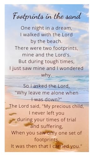 Footprints Poem Card - Inspirational Footprints in The Sand Card - Footprint Prayer Cards, Small Bible Bookmark Set of 25 Items