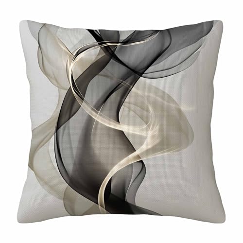 Modern Minimalist Art Throw Pillow Cover,Black and Gold Abstract Smoke Swirls Decorative Pillow Case,Monochrome Fluid Art Cotton Linen Cushion Case for Home Decor 18 * 18 Inch - color: Settype17
