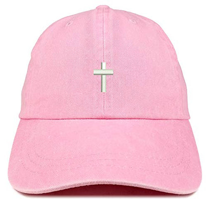 Trendy Apparel Shop Cross Embroidered Washed Cotton Adjustable Cap - color: Pink