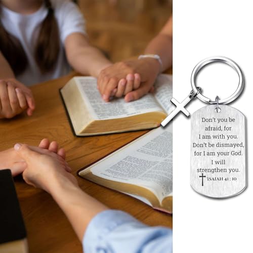 Inspirational Scripture Keychain with Cross - Bible Verse Matte Key Chain Religious Gift for Christian - style: Isaiah 41:10