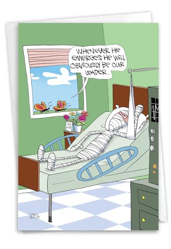 NobleWorks Funny Get Well Greeting Card (Patient) with 5 x 7 Inch Envelope (1 Card) Butterfly Leader C11081GWG - style: Butterfly Leader