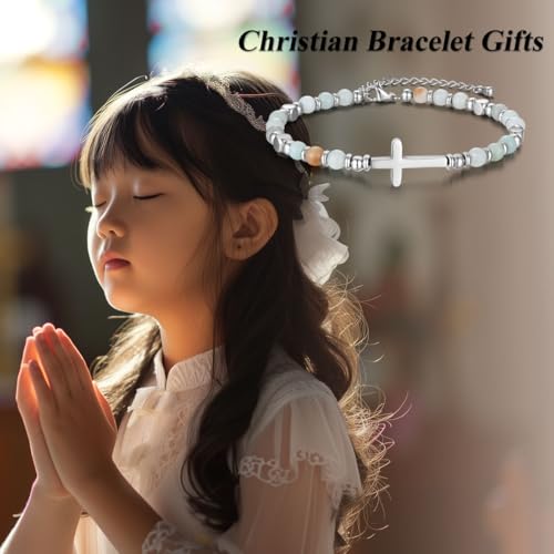 Christian Cross Bracelet for Girls Women, Easter Basket Stuffers - color: First Communion