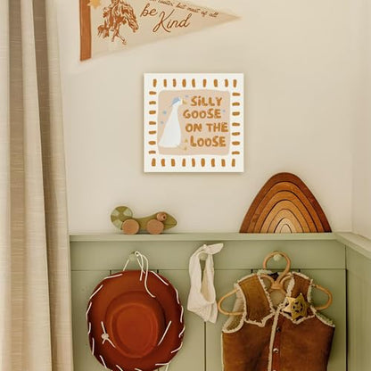 Goose Nursery Decor Silly Gooses On the Loose Wood Block Sign - color: Silly Gooses On the Loose-5x5