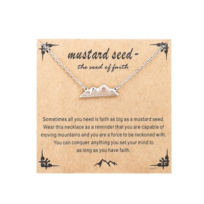 Mustard Seed Necklace - Rectangle, Round, Mountain, Hill Christian Faith Geometric Religious Inspirational Gift With Message Card - color: Silver, style: Mountain