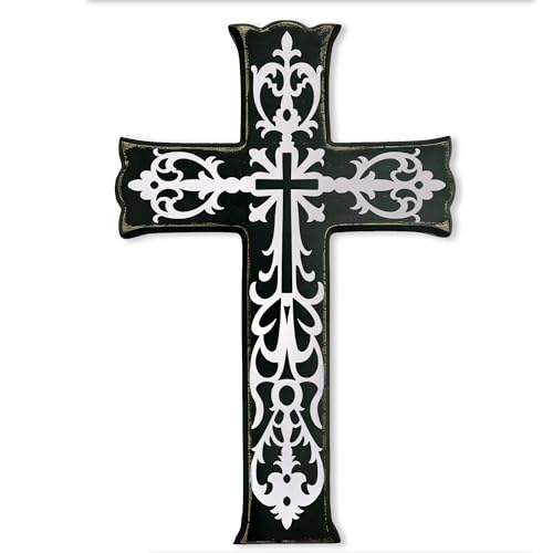 CBFEBCBST Handmade Wooden Christian Wall Cross, Religious Wall Cross for Church Home Room Decor, Religious Christian Decor Gift (10 x 6.5 IN) - color: Black