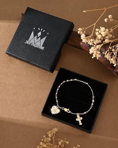 J&H DiaJuvelo Catholic Rosary Bracelet for Women 14K Gold Virgin Mary Rosarios Jesus Cross Charm Link Chain Virgen de Guadalupe Religious Jewelry Gifts for Confirmation Baptism First Communion - style: Gold Rosary B