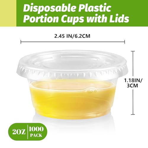 Clawsoff 1000 Sets 2 oz Disposable Clear Jello Shot Cups with Lids - size: 2OZ-1000 Sets
