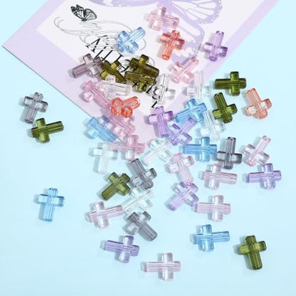 100Pcs Clear Cross Beads for Bracelet Acrylic Spacer Jewelry Making 16mm - color: Transparency