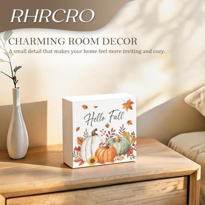 Farmhouse Fall Pumpkin Decor Wooden Box Sign - color: Fall-14