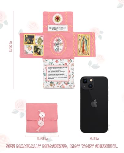 Onism 3Pcs Spanish Pocket Prayer Quilt with Cross Inside, Handcrafted Catholic Devotional Gifts for Women, Baptism Favors for Girls, First Communion. Pink Travel Shrine with Storage Bags - color: 3pcs Pink – Large (No Pocket)
