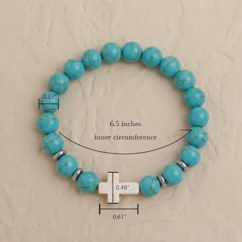 Cross Birthstone Gemstone Beaded Stretch Protection Bracelet for Man Woman, Handmade Healing Stone Chakra Beads Elastic Bracelets Accessories Fashion Jewelry Gift. - color: Turquoise Bead