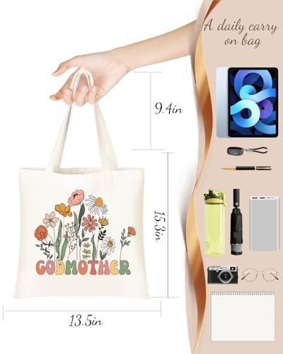 DHQH Godmother Proposal Gifts for Women, Will You be My Godmother Canvas Tote Bag with Makeup Bag, Unique Birthday Christmas Gifts from Godchild - style: Godmother-tote Bag