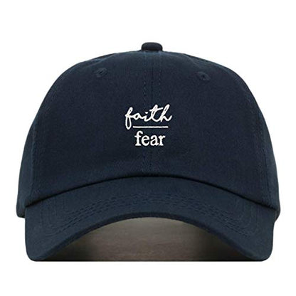Faith is Greater Than Fear Baseball Hat, Embroidered Dad Cap, Unstructured Adjustable Strap Back (Multiple Colors) - color: Navy
