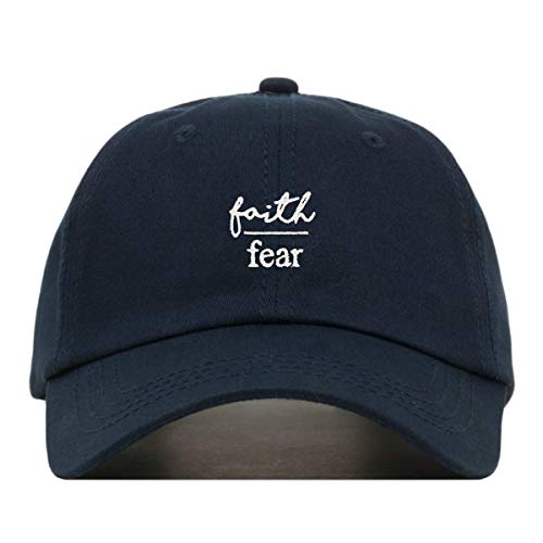 Faith is Greater Than Fear Baseball Hat, Embroidered Dad Cap, Unstructured Adjustable Strap Back (Multiple Colors) - color: Navy