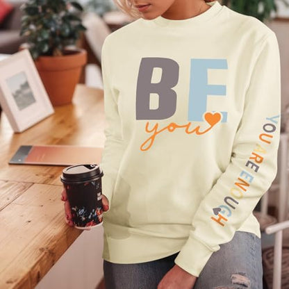 Pairxily You Are Enough Crewneck Sweatshirt for Women Mental Health Awareness Pullover Inspirational Graphic Long Sleeve Tops - color: Apricot, size: XX-Large