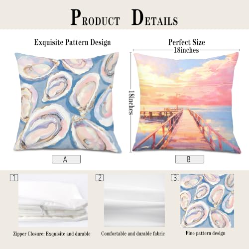 Pastel Coastal Oyster Sunset Throw Pillow Covers 18x18 Set of 2 - color: Colour -Bb