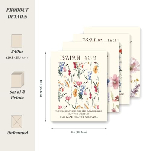 LARTSFRO Bible Wildflower Christian Wall Art Prints, Scripture Art Wall Decor, Floral Bible Verse Poster, Christian Poster Gifts, Posters for Room Aesthetic, 10x8 Inch Set of 4 Unframed - color: wildflower bible