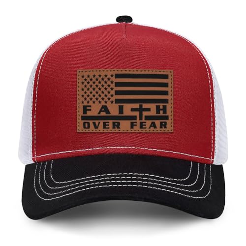 Jesus Hat Christian Gifts for Men American Flag Hats Faith Over Fear Hat Fathers Day Christmas Birthday Gifts for Friend - color: Red