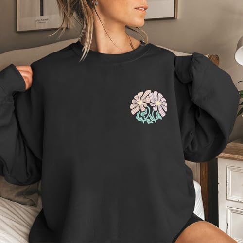 KEEVICI Women Christian Jesus Faith Sweatshirts Bible Verse Flower Floral Sweatshirt Religious God Graphic Oversized Hoodie - color: Black, size: X-Large
