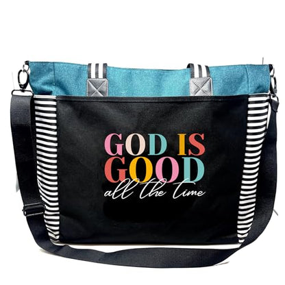 Brooke & Jess Designs Church Bags for Women - Bible Tote Bags for Women, Large Tote Bag for Womens with Zipper - color: Teal Loulou God is Good