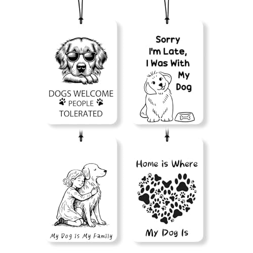 Dog Lover Car Air Freshener 4 Pcs,Funny and Heartwarming Dog Quotes Hanging Air Fresheners for Cars,Closet,Room,Books,Black White Minimalist Puppy Car Accessories Gift for Dogs Mom Dad - color: Dog