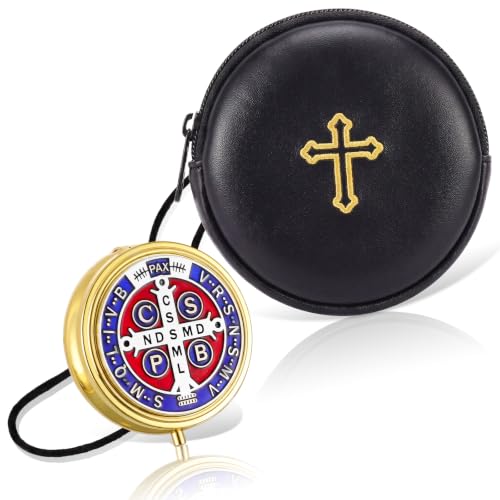 Hosuly 2 Pcs Pyx for Communion Host Catholic Leather Pyx Burse Pouch with Cross and Catholic Rosary Box Portable Eucharist Rosary Case for Priests Deacons Travel First Communion Gift