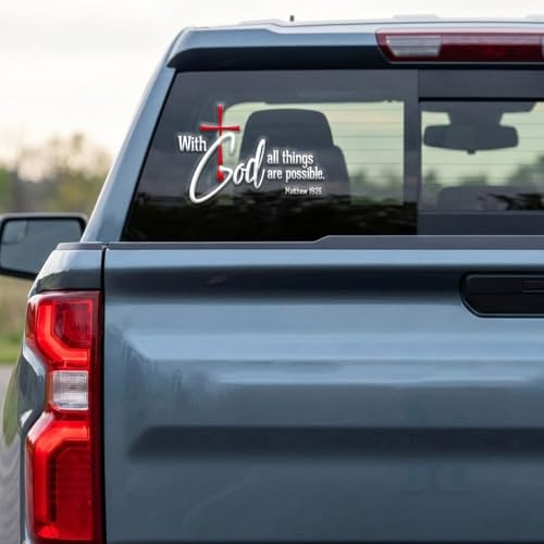 Premium with God All Things are Possible Car Decal Christian Cross Vinyl Sticker Waterproof Bible Verse Car Window Bumper Truck Religious Faith Gift for Women Mom 6.3 x 5.1 Inches