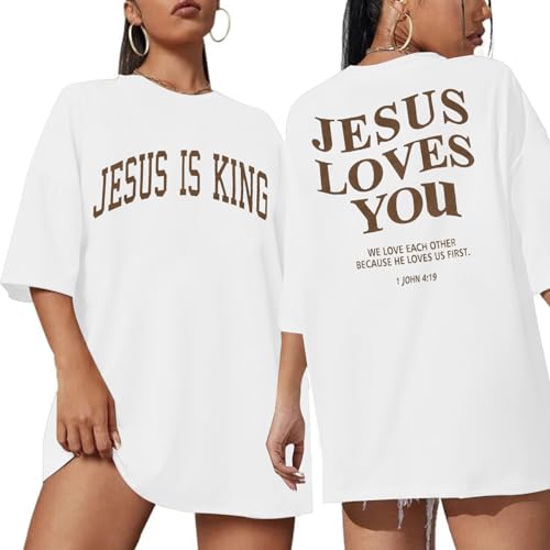 Christian Shirt Women Oversized Jesus Tshirt Jesus Love You Shirts Jesus Faith Tops Bible Verse Inspirational Tee - color: White, size: Small