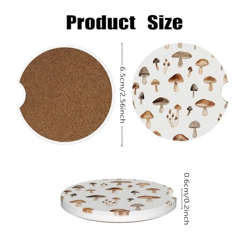 Ceramic Car Cup Coasters 2PCS - Tasty Mushroom - color: Tasty Mushroom