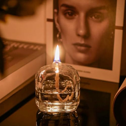 2Pcs Small Refillable Clear Glass Oil Lamp Unscented Candles for Fine Dining | Restaurants or Home Cotton Wick and Holder Included - color: Polygon/2pcs