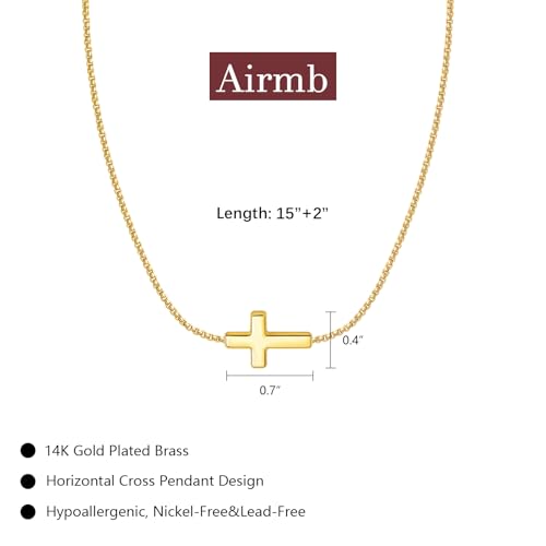 Airmb Cross Necklace for Women Choker 14K Gold/925 Silver Plated Dainty Choker Small Cross Pendant Trendy Cute Cross Charm Delicate Necklace Hypoallergenic Faith Jewelry Religious Gifts for Women - color: Sideways Cross-Gold Plated