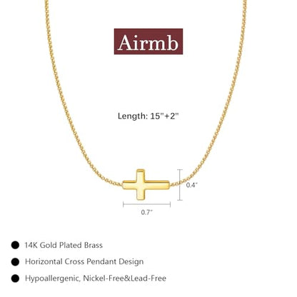 Airmb Cross Necklace for Women Choker 14K Gold/925 Silver Plated Dainty Choker Small Cross Pendant Trendy Cute Cross Charm Delicate Necklace Hypoallergenic Faith Jewelry Religious Gifts for Women - color: Sideways Cross-Gold Plated