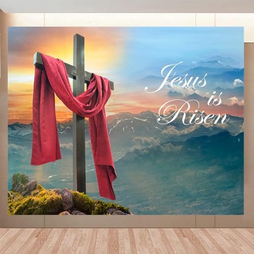He is Risen Easter Backdrop Easter Jesus Resurrection Backdrops Banner Christian Cross Photography Background for Easter Day Decorations Props 10x8ft