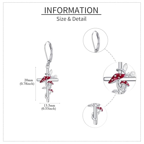 Flower Cross Earrings 925 Sterling Silver Daisy Butterfly Lily Violet Mushroom Dangle Drop Earrings Birth Flower Jewelry for Women Birthday Christmas Gifts - style: Mushroom Cross
