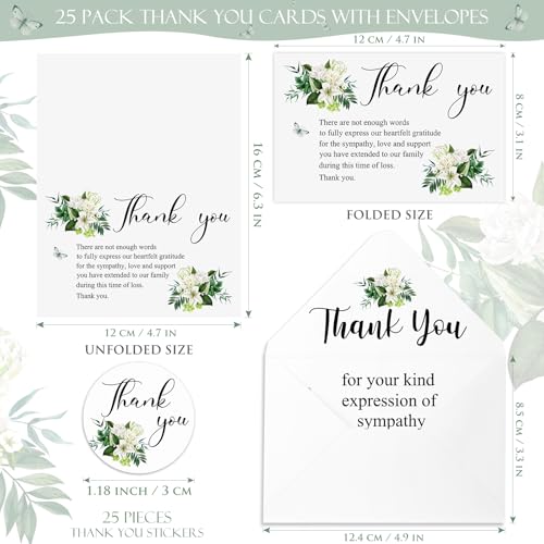 Marspark 25 Pack Funeral Thank You Cards Sympathy Envelopes, Lily - style: Lily