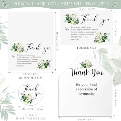 Marspark 25 Pack Funeral Thank You Cards Sympathy Envelopes, Lily - style: Lily