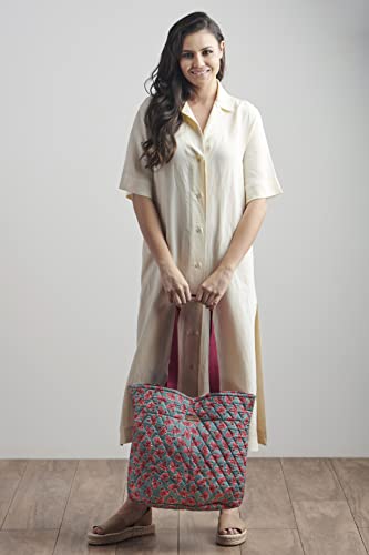 Maison d' Hermine Shopping Bags Cotton Quilted Tote Bag with Zipper Pockets - color: 033 - Bamako - Bakary