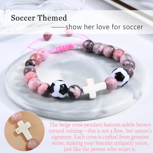 Baseball/Basketball/Soccer/Softball/Volleyball Bracelet for Girls Women- Cross Charm Beaded Bracelets, Christmas Birthday Easter Graduation Gifts for Daughter Granddaughter Niece Sister Coach - style: Soccer
